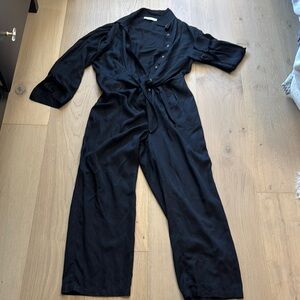 LOFT Black Jumpsuit with Structured Collar and Defined Waist
